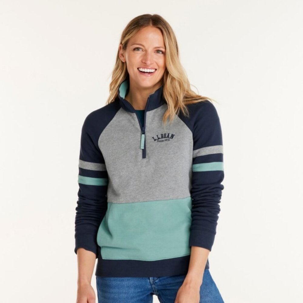 L.L. Bean Women's 1912 Sweatshirt Quarter-Zip - Navy/Grey